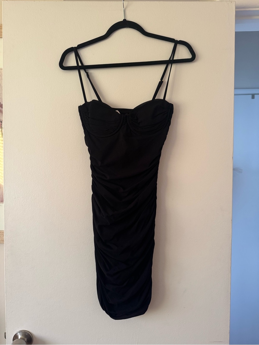 Zimmermann Black Ruched Mini Dress with Spaghetti Straps